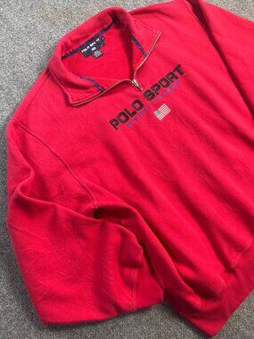 Polo Sport Ralph Lauren Red Quarter-Zip Fleece Sweatshirt XXL Cotton/Poly Blend